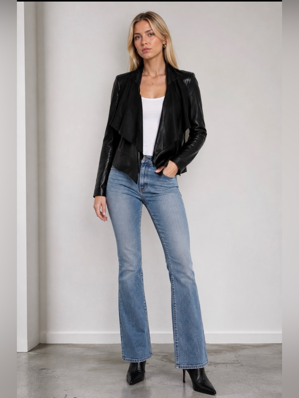 Sachin + Babi Black Lamb Leather Draped Jacket